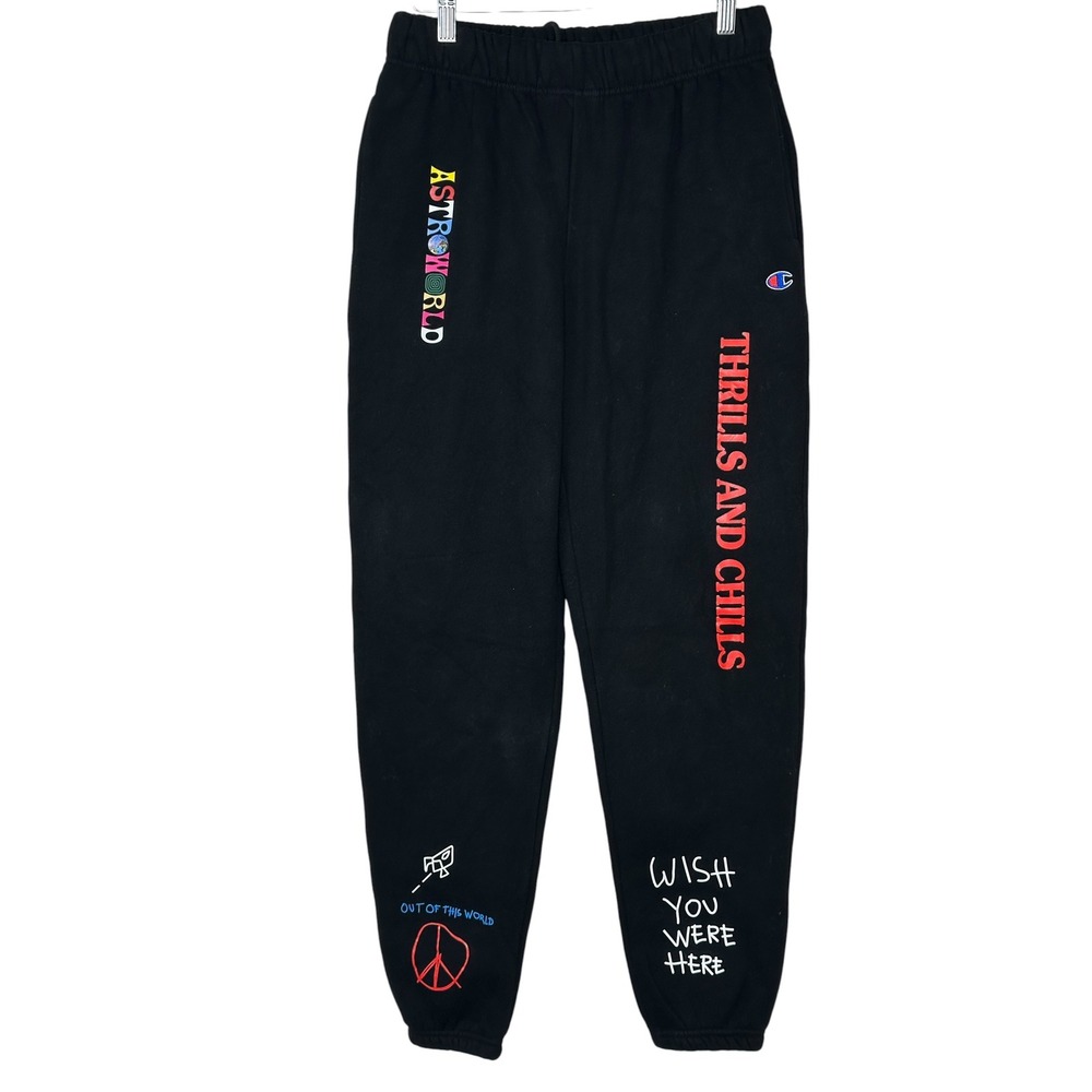 Champion Astroworld Sweatpants Medium Black Travis Scott Cactus Reverse Weave